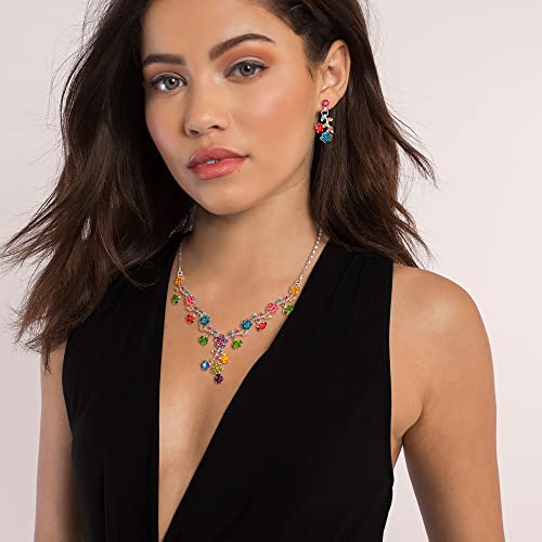EVER FAITH Bridal Jewelry Sets for Wedding Rhinestone Crystal Flower Leaf Costume Pendant Necklace Earrings Set for Women