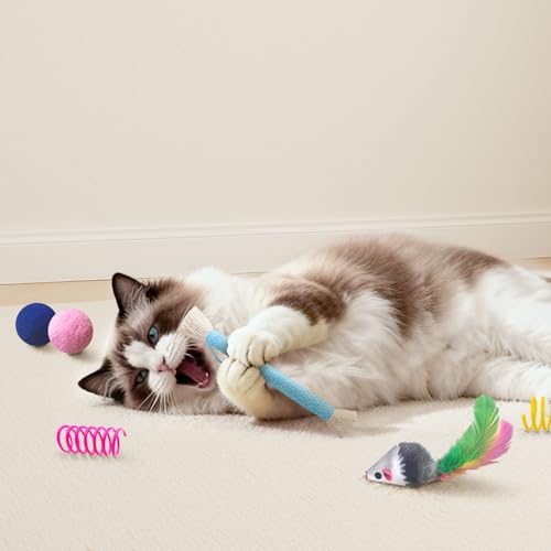 YULOYI Cat Toys for Indoor Cats, 34 Packs Interactive Cat Toy Set with Colorful Springs Toys, Mouse Toy, Catnip Ropes, Bal...