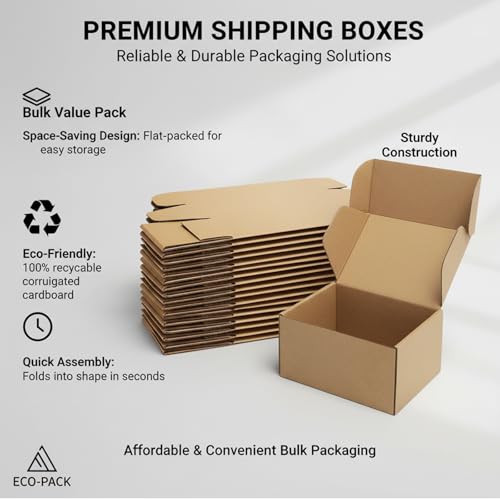 Boxlium 10 Pack Small Shipping Boxes 6x4x3'' Corrugated Small Cardboard Boxes for Shipping, Recyclable Packaging Boxes for...