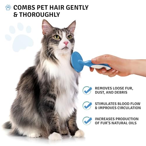 Round Bristle Pet Brush for Dogs and Cats - Soft Dog Brush for Grooming Short or Long Hair - Gentle Tool for Sensitive Ski...