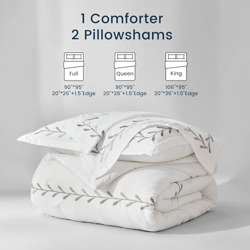 SLEEP ZONE Queen Comforter Set, Luxury Hotel Collection Comforter, 3 Pieces Fluffy Lightweight Down Alternative Duvet Inse...
