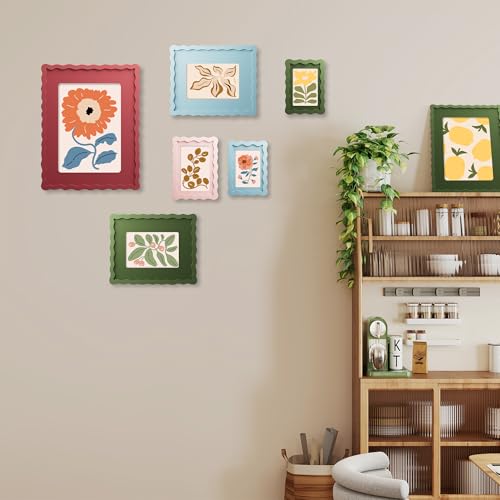 YESKAY 4x6 Picture Frame with Real Glass,Wavy Edge Wooden Photo Frame for 3.5x5,Cute Scalloped Picture Frame for Tabletop ...