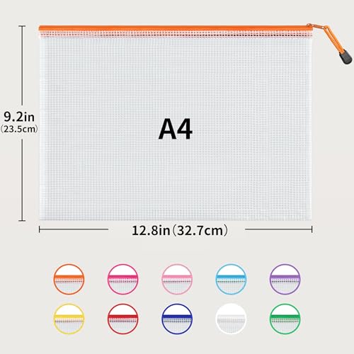 JARLINK A4 Letter Size 24 Pack 10 Colors Zipper Mesh Document Pouch, Mesh Bags for Board Games & Puzzles, Waterproof Docum...