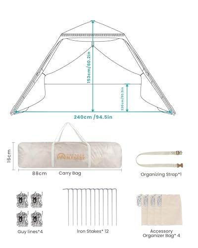 OutdoorMaster Updated Pop Up Beach Tent with Fringe for 4 Person, Easy Setup and Portable Beach Shade Sun Shelter Canopy w...