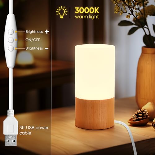 YIEONSHION Creative Wooden LED Desk Lamp, Dimmable Bedside Night Light for Bedroom, Warm Ambient Lighting Table Lamp, Mode...