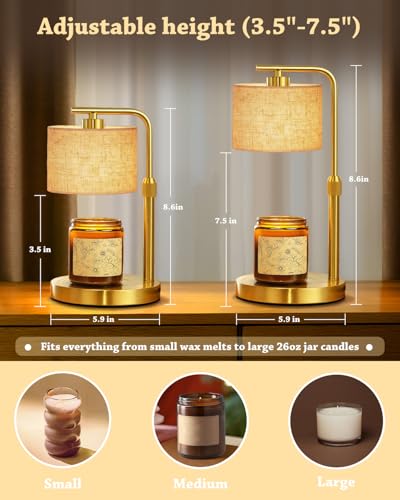Candle Warmer Lamp with Timer Dimmer, Height Adjustable Candle Wax Warmer Candle Lamp for Jar Candles with 2 Bulbs, House ...