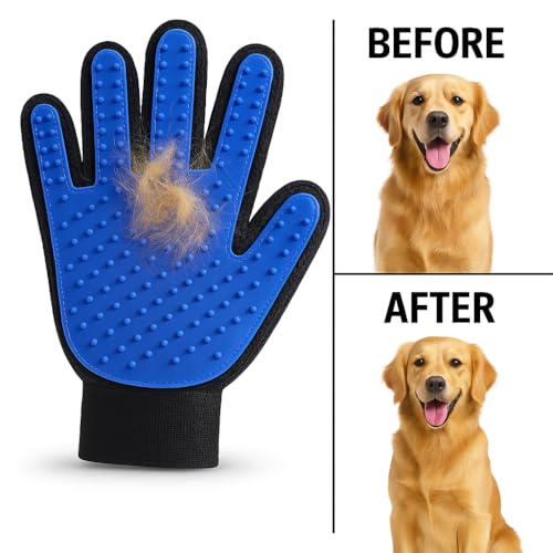 Pet Grooming Gloves for Dogs & Cats – Gentle Hair Remover, Deshedding Bath Mitt, 2-in-1 Brush & Massage, Waterproof & Wash...