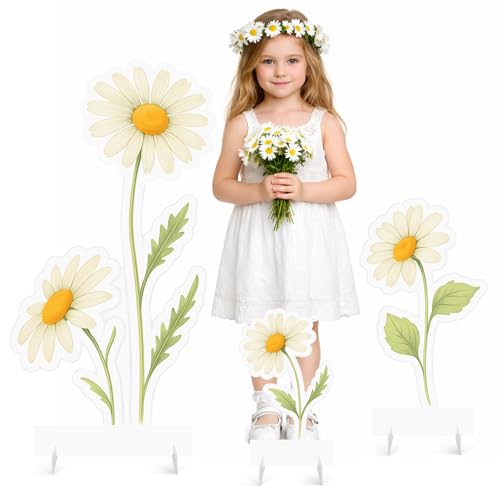 Yookeer 3 Pcs Spring Daisy Party Decorations 40 Inch Large Artificial Flowers Stand-up Signs with Bases Bright Floral Card...