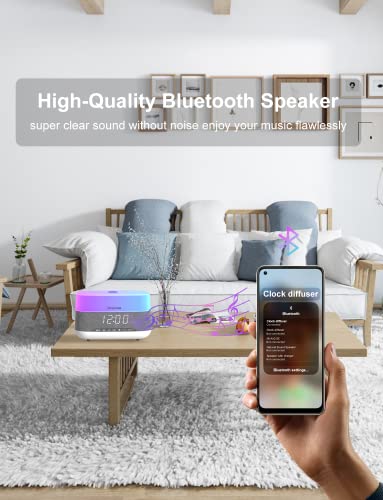 Versatile Essential Oil Diffuser, 300ml Aroma Diffuser with Bluetooth Speaker and Alarm Clock, 7 Colors LED Light Aromathe...