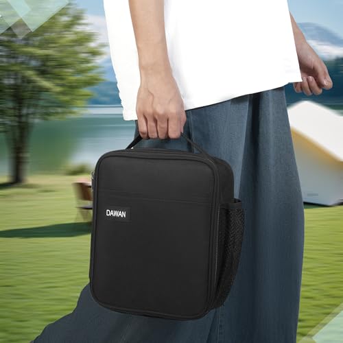 DAWAN freezable Insulated lunch bag,Built in detachable ice pack, Black, Insulated Cooler Tote with Handle for men or wome...