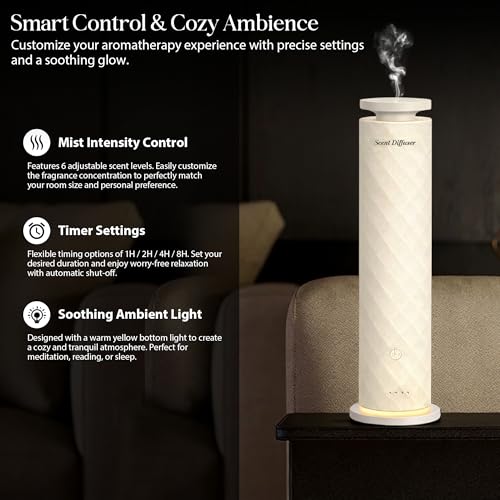 Waterless Scent Diffuser Starter Kit with 5 Oils, Luxury Hotel Style Cold Air Diffuser Oil Machine for Home, 1000 Sq Ft Co...