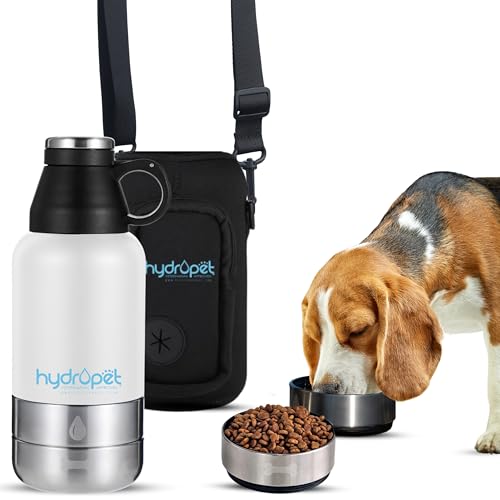 Hydropet Portable Dog Water Bottle (32 oz) - Insulated Dogs & Cats Travel Bottles, Stainless Steel - Detachable Dog Food B...