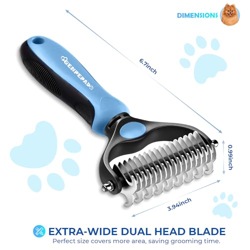 Undercoat Rake for Dogs & Cats, Dematting Comb with Extra Wide Double-Sided Stainless Steel Teeth for Detangling, Desheddi...