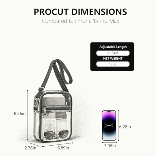 Clear Crossbody Bag - Waterproof Clear Tote Bag, Lightweight 0.3mm PVC Transparent Bag