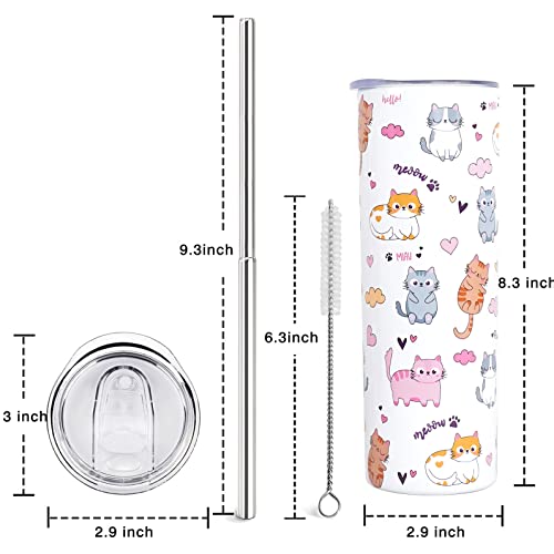 Heqianco Cat Lover Gifts For Women Cat Mom Gift Pussy Gifts For Girls Tumbler With Lid And Straw 20oz Stainless Steel Skin...