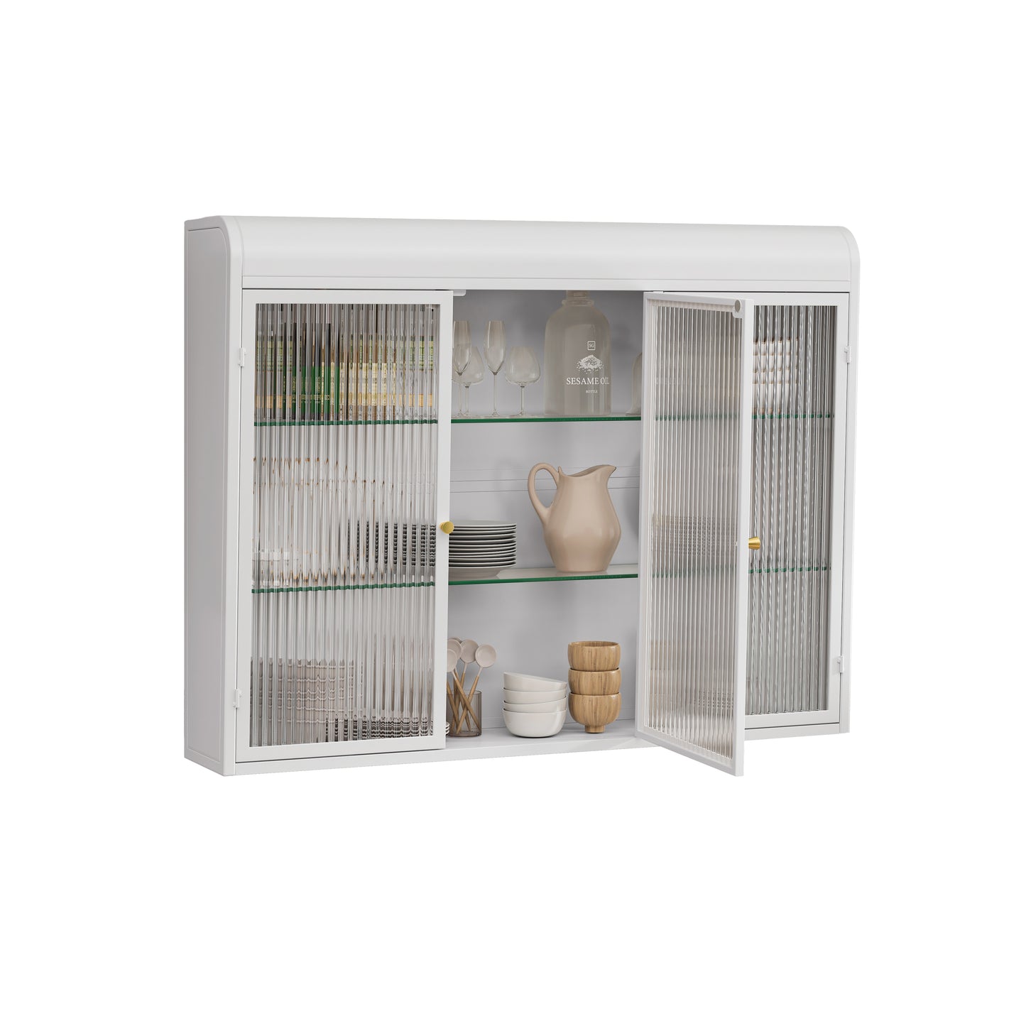3 Door Arched Wall Mounted Glass Cabinets For Kitchen, Living Room And Bathroom White