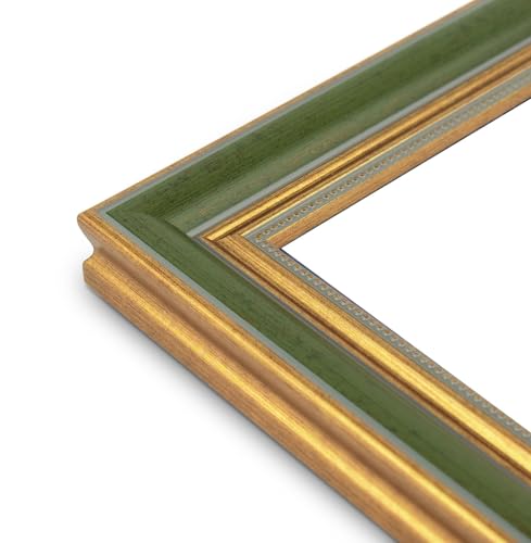 Golden State Art,8x12 Ornate & Antique Photo Frame for 8 x 12 Picture,Real Glass Wall Display,Color Muted Green & Gold