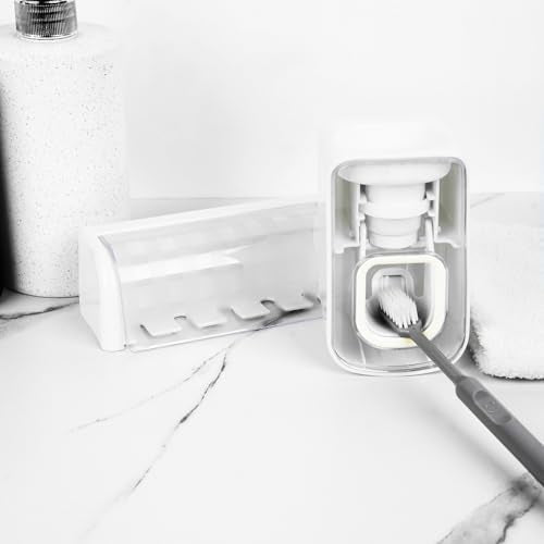 5 Slots Wall Mount Toothbrush Holder with Cover, Self Adhesive Toothbrush Storage Organizer for Shower, Toothbrush Hanger ...