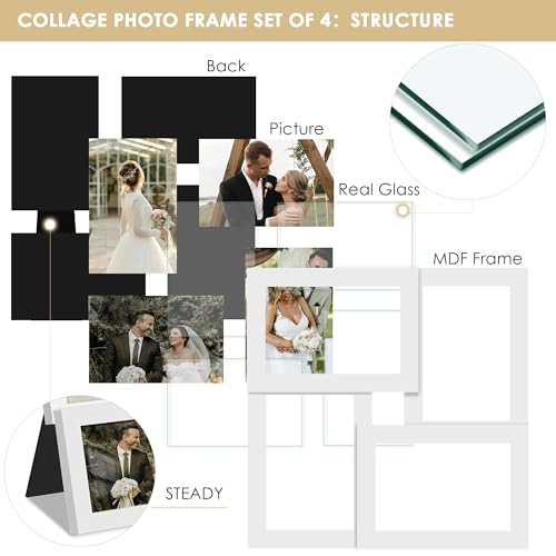 DUENPY 4x6 Collage Picture Frame Tempered Glass Front, Displays Four 4x6 Photo, Family Photo Collage Frame, Wall Decor Wal...