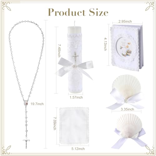 Baptism Candle Set for Boys Girls,5 PCS Baptism Kit Catholic Candle,Baptism Towel,Baptismal Shell,Rosary,Bible for Baby De...