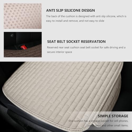 MUQIDA Car Seat Cover for Front Seats, Comfortable Linen Seats Cushion Pad Mat with Storage Pockets, Anti-Slip Breathable ...