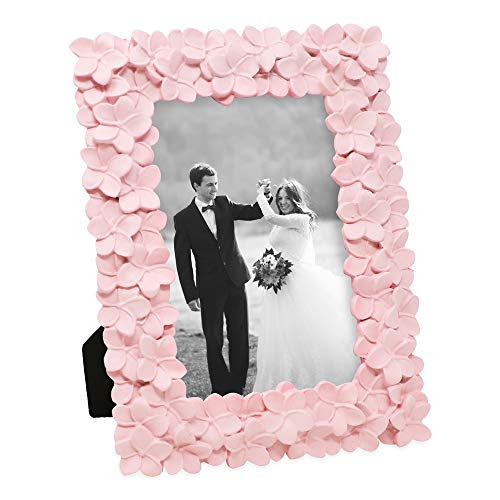 Laura Ashley 4x6 Pink Flower Textured Hand-Crafted Resin Picture Frame with Easel & Hook for Tabletop & Wall Display, Deco...
