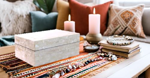 PEMAR Capiz Shell Jewelry Box with Lids Rectangular Keepsake Treasure Chest, Shelf Decorative Wooden Nacre Storage Box for...