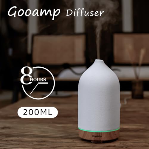 Gooamp 200ML Ceramic Essential Oil Diffuser - Ultrasonic Aromatherapy & Humidifier with 7-Color LED Lights, Auto Shut-Off,...