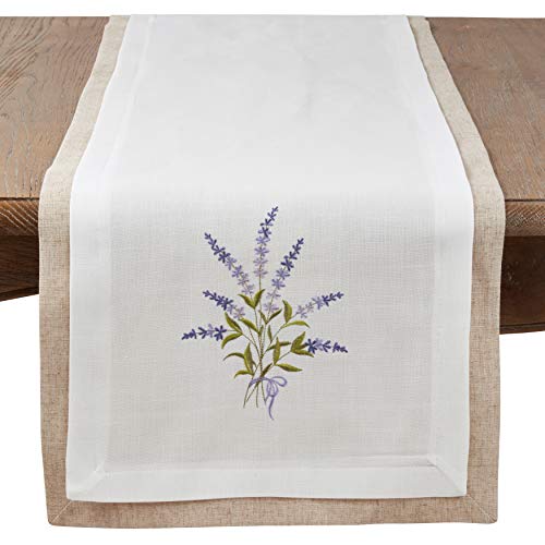 SARO LIFESTYLE 1984.I1672B Lavandula Collection Double Layer Lavender Runner 16" x 72" Ivory