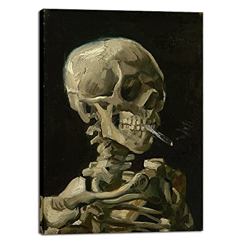 Wieco Art Skull of a Skeleton with Burning Cigarette, 1886 by Vincent Van Gogh Canvas Wall Art for Home Decor and Wall Dec...