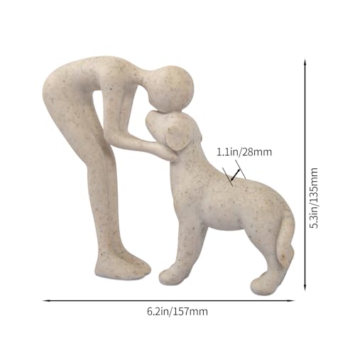 FriyGardcn Dog Sculpture Home Decor Cute Man and Dog Statue Decoration for Office、Living Room、Bedroom、Home， Memory Gifts f...