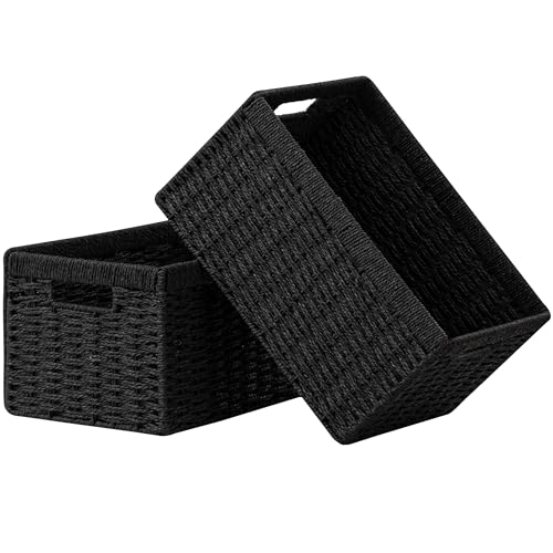 UBBCARE 2 Pack Wicker Basket, 13.4L×8.3H×7.1W inch Woven Paper Rope Storage Baskets for shelves, Foldable Rectangular Stor...