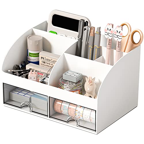 COMFYROOM Desk Organizer with 6 Compartments and 2 Drawers, Plastic Makeup Organizer, Pen Holder for Desktop Storage, Desk...