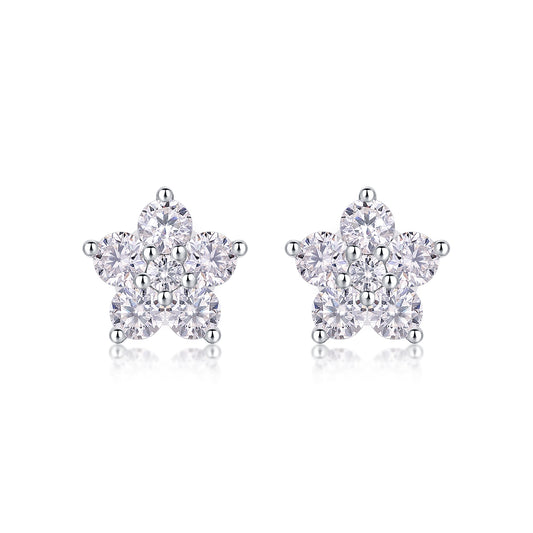 S925 Sterling Silver Flower Stud Earrings, D-VVS1 Moissanite Cluster, 1.4g Lightweight With Silicone Backs, Gift Box