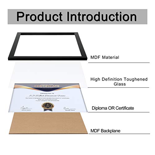 ELSKER&HOME 8.5x11 Picture Frame - Certificate Document Frame 6 Pack with Semi-Tempered Glass - Black Sturdy Wood Composit...