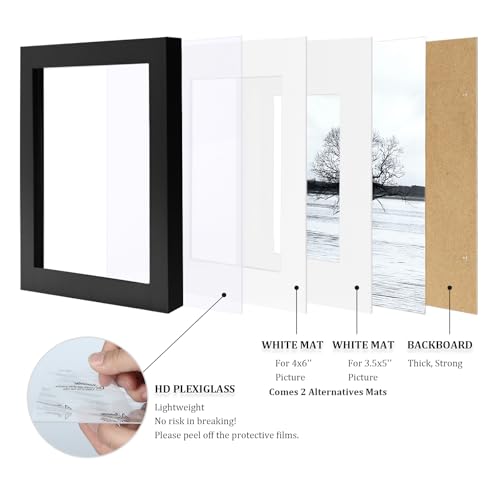 Egofine 5x7 Picture Frames Set of 4, Made of Solid Wood Covered by Plexiglass 3.5x5 and 4x6 with Mat or 5x7 without Mat, f...