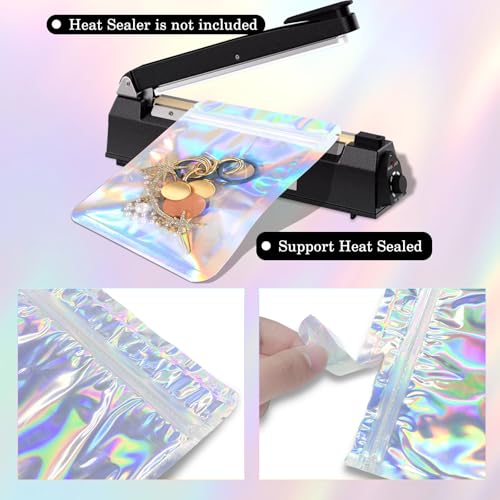YHJZ Holographic Bags 100pcs Mylar Bags 3x4 inches Resealable Bag with Party Favor Bag Coffee Storage for Small Business