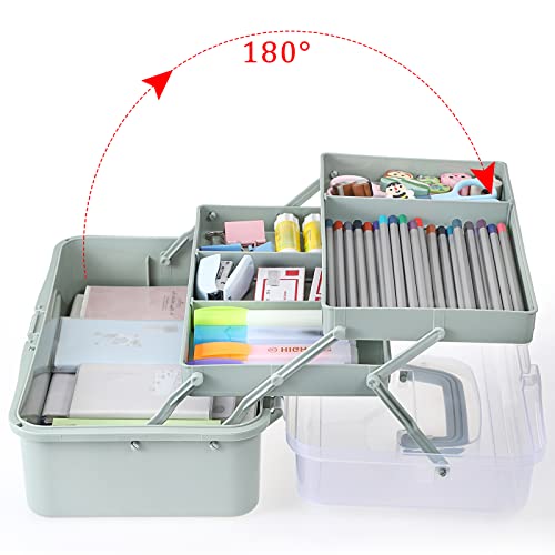 BTSKY 3-Layer Plastic Dividing Storage Box Craft Organizer and Storage with Adjustable Spacers Portable Handled Art Supply...