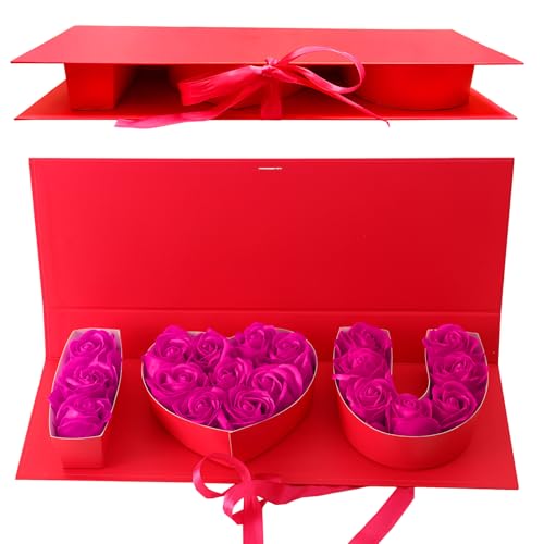MLOLM I Love U Box for Flowers 2 Pcs Empty I Heart U Flower Gift Letter Shaped Fillable Box Valentines Day Boxes for Weddi...