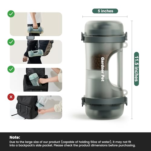 Gardner Pet Portable Dog Water Bottle&Food Container (49.6oz) – Leakproof Travel Water Bottle for Medium/Large Dogs (30+ l...