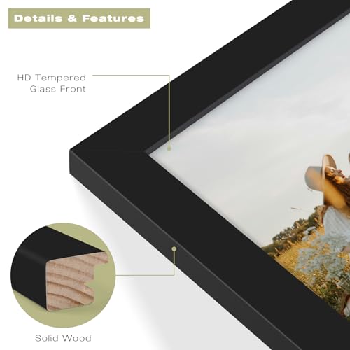 Frametory, 8.5x11 Picture Frame - Solid Wood -Black Molding - Tempered Glass Front, Portrait, Wall Gallery Frame (Black, 1...
