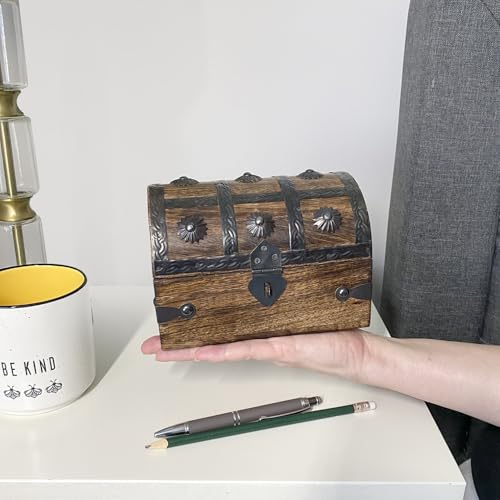 Nautical Cove Treasure Chest Keepsake and Decorative Wood Box (Medium 6.5x4.5x4.5) - Storage Box, Wooden Box with Hinged L...