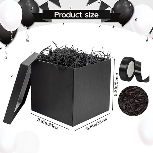 Jaywayang 10" Large Gift Box with Lid and Ribbon, Black Gift Box with Paper Filler for Birthday, Wedding, Valentine's Day,...
