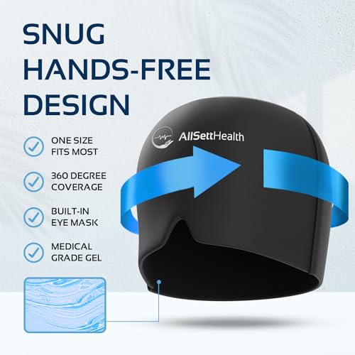 Migraine Relief Cap Ice Head Wrap and Hat | Hot/Cold Gel Pack with Face and Eye Mask Compress for Headache Relief - Black