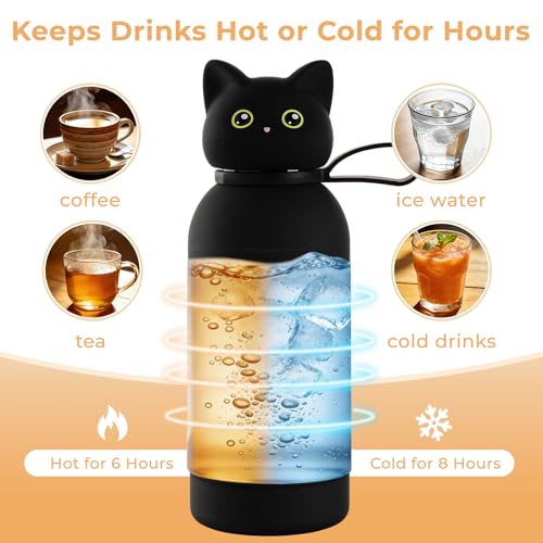 Vacuum Insulated Stainless Steel Water Bottle, Cute Cat Lid Tumbler for Cold & Hot, Coffee Travel Mug, Leakproof, Gifts, B...