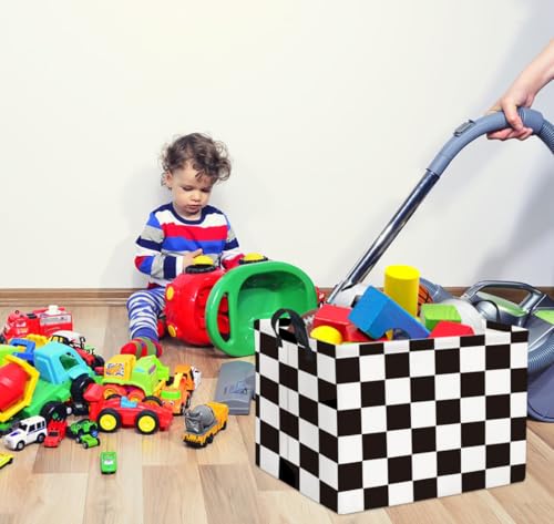 HIYAGON Rectangular Car Basket for Boys Checkered Basket Kids Baby Storage Bin Toy Organizer Box Car Room Decor(Racing Flag)