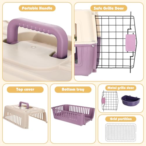 Fiwochic 2 Set Hard Plastic Pet Carrier Breathable Dog Cat Kennel with Metal Door Bowl Grille Mat Pet up to 14 Lbs Carrier...