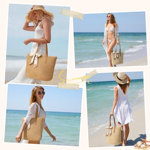 Trifabricy Beach Bags for Women, Large Straw Beach Bag, Beach Tote Bag Shoulder Handbags, Straw Bag Beach Purse for Summer