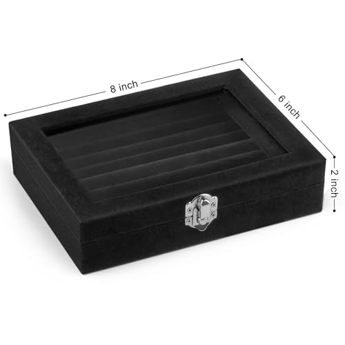 Jutieuo Velvet Ring Organizer Box, 7 Slots Jewelry Holder with Glass Lid Earring Display Tray Storage Case Gift for Women ...