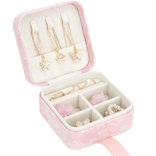 DesignSter Jewelry Box, Buckle Women's Small Travel Jewelry Box, Small Portable Jewelry Storage Box with Jacquard Embroide...
